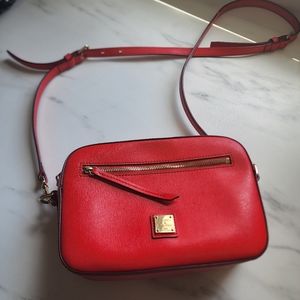 Dooney and Bourke Saffiano Camera Zip Crossbody in tomato.